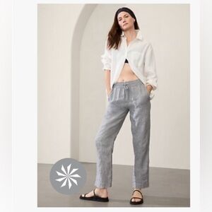 Athleta Retreat Linen High Rise Ankle pant LARGE NWT -color: storm cloud